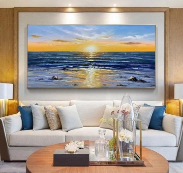 風景 Painting - パレットナイフによる海景空海ビーチアート壁装飾海岸